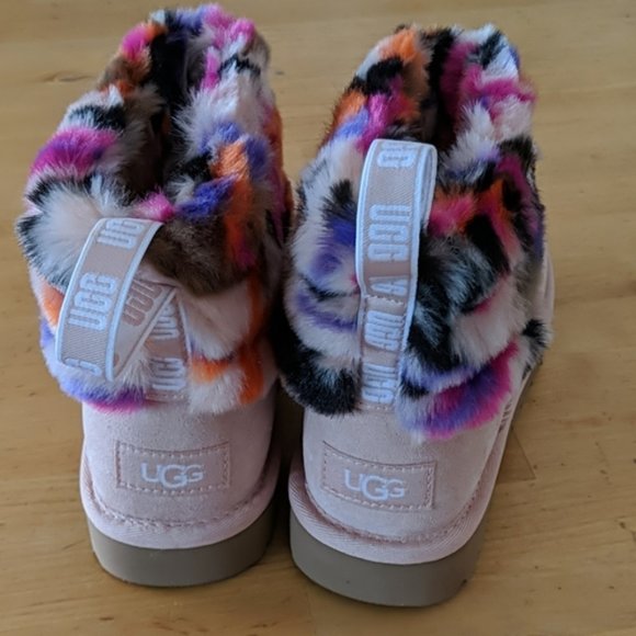 UGG Motlee Fluff Ankle Short Boot pink patchwork 6 - Picture 2 of 5